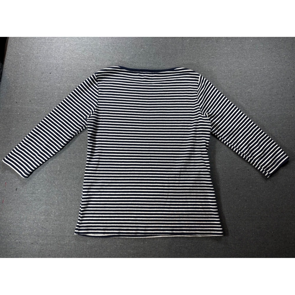 by design Navy White Striped Metallic Sparkle 3/4 Sleeve Boat Neck Top Medium - Picture 7 of 8